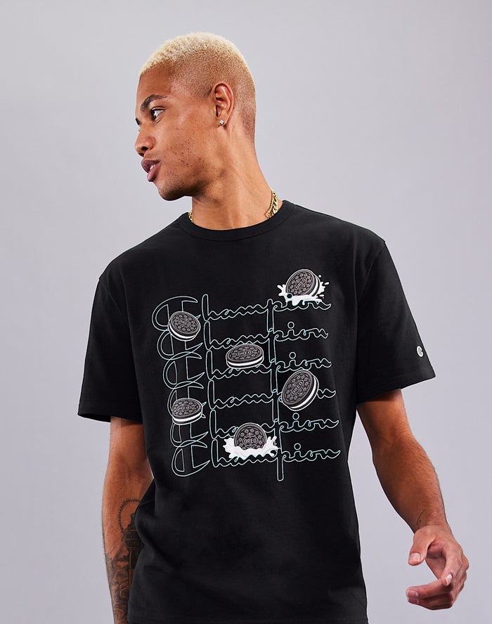 Champion Mens T-Shirt NZ - Oreo® Heritage Short-Sleeve Repeating Logo Black ( 6312-PBYGO )